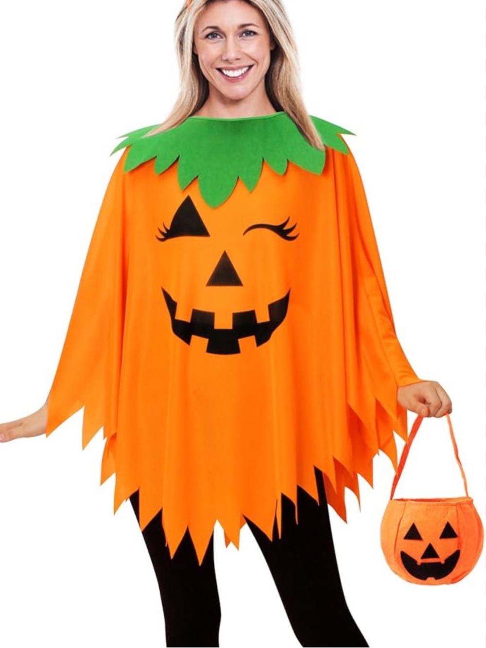 Halloween pumpkin costume poncho for women one size